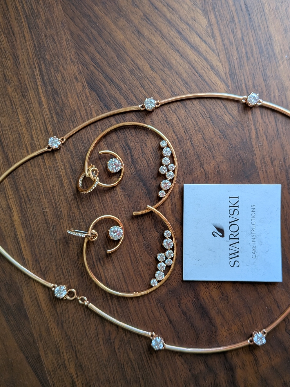 NWOT Swarovski Rose Gold Crystal Necklace and Hoop Earrings Set